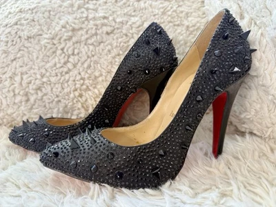 Christian Louboutin Pigalili Pot Pourri Strass Pumps Heels Size: 40 Black Spikes - Image 1 of 4