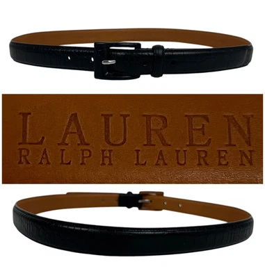 Lauren Ralph Lauren Womens Belt Medium Black Italian Leather Faux Alligator - Image 1 of 4
