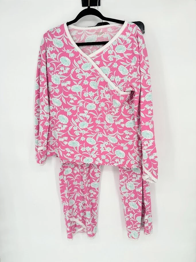Conjunto de 2 pijamas florales envolventes asiáticos de algodón verde granate Hill talla M rosa azul Foto 1 de 4
