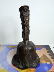 Japanese Bronze Bell Antique Naturalistic Design Ritual Frog Owl Striker Missing - Picture 1 of 11
