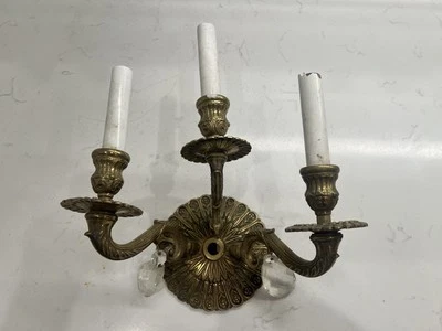 Vintage Brass and Crystal Wall Light Spanish Sconce Wall Lamp - Image 1 of 4