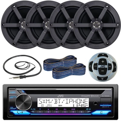 JVC Bluetooth CD Marine Receiver, Remote, 4x 6.5" 100W Speaker, 2x Wire, Antenna - Image 1 of 4