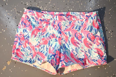 LILLY PULITZER размер 14 женщин хлопок спандекс стороны молнии шорты розовый синий цветочный - Изображение 1 из 4