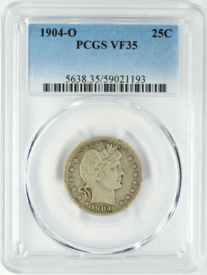 1904-O BARBER SILVER QUARTER 25C PCGS VF35 - Image 1 of 2