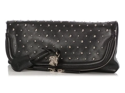 Alexander McQueen Black Calfskin Studded Padlock Skull Clutch - Image 1 of 4