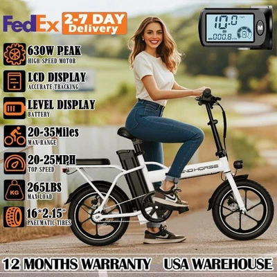 16" Foldable Electric Bicycle 2 Seats 630W Peak Motor 35Mile E-bike for Commuter - Image 1 of 4