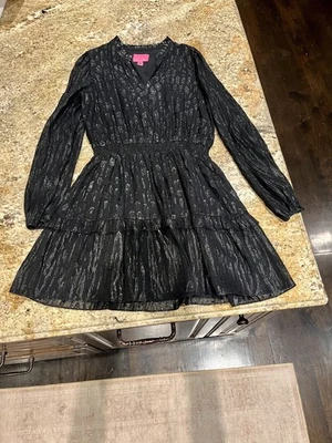 Vestido Lilly Pulitzer Negro Metálico Manga Larga Seda Avelynn Talla 16 (D) Foto 1 de 3