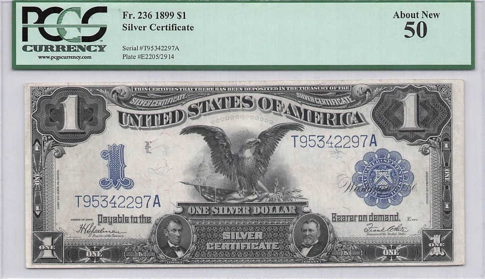 Beautiful Large 1899 $1 Black Eagle Silver Certificate PCGS 50 About New - Image 1 of 2