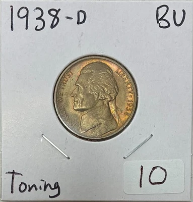 Gorgeously Toned 1938-D Jefferson Nickel, Uncirculated, First Year! - Image 1 of 2