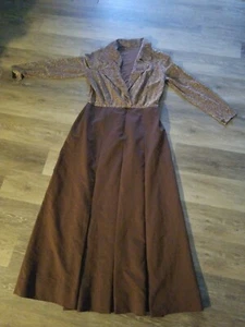 Vintage Brown and Gold  Maxi Dress Sz L  Bodice Lame no stretch Skirt polyester  - Picture 1 of 9
