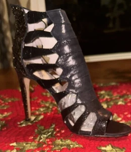 Vince Camuto Damenschuhe Größe 9,5 schwarz Leder Glitzer Reißverschluss hinten 4 Zoll hoher Absatz - Bild 1 von 10