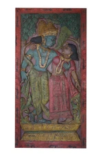 Vintage Panel Wood Door Spiritual Wall Sculpture KrishnaRadhaCarving Custom Door