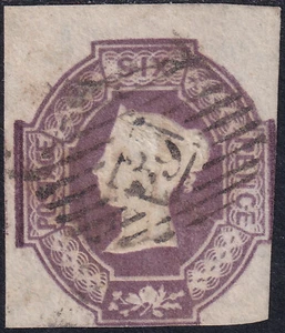1854 SG59 6d LILA CORTE EN RELIEVE CUADRADO FINO USADO GRANDE LONDRES INTERIOR GATO £1000 - Imagen 1 de 2