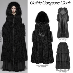 RAVE Women's Gothic Gorgeous Winter Hooded Cloak Victorian Black Long Coat Cape - Picture 1 of 12