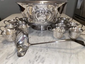 Webster Wilcox XL Punch Bowl Set Silverplate 12 Cups + Ladle - Picture 1 of 10