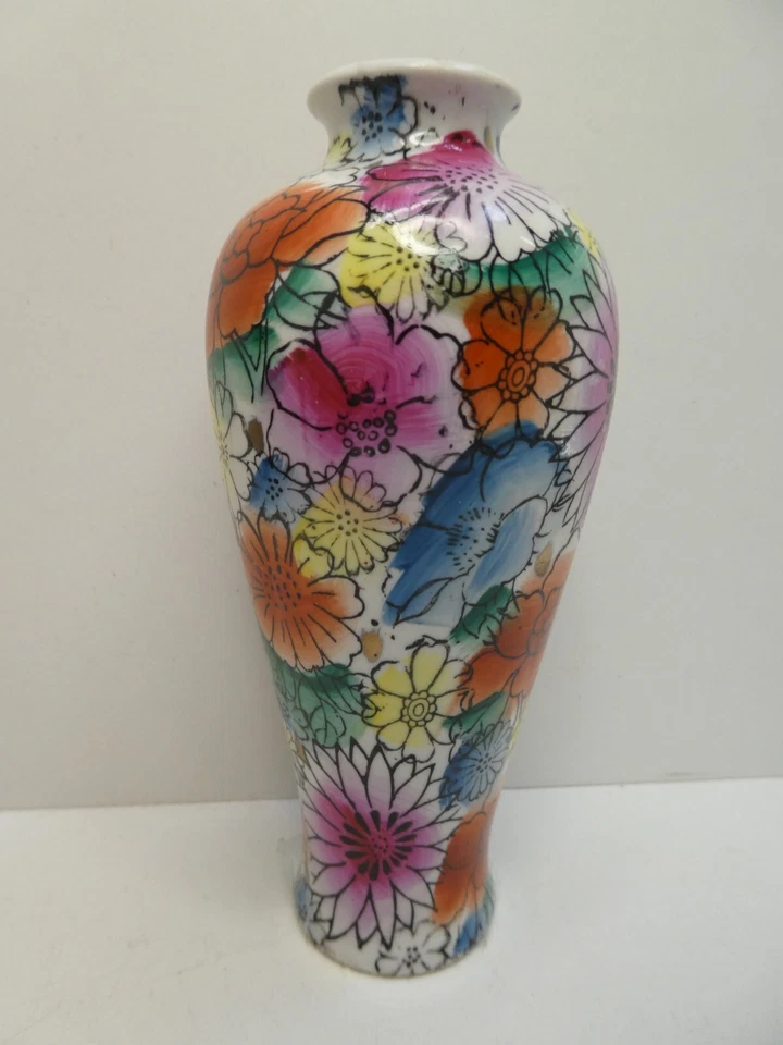 JAPANESE PORCELAIN POSY VASE HAND PAINTED FLOWERS FLORAL - image 1 of 4
