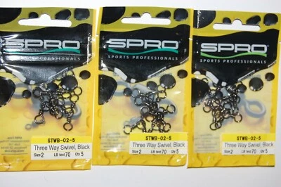 3 packs spro three way swivels  size 2 70 lb test 5 per pack stwb-02-5 - Image 1 of 3