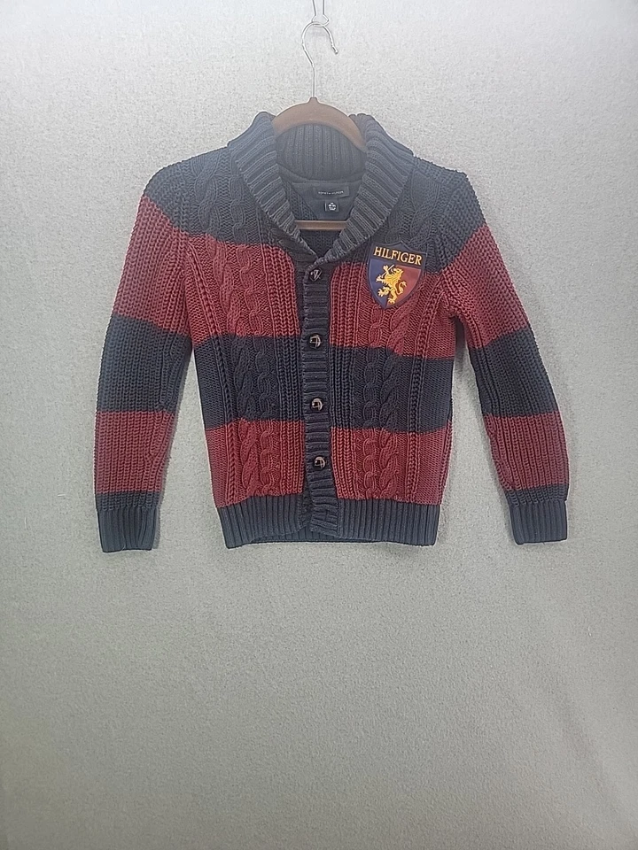 Cárdigan tejido Tommy Hilfiger vintage suéter a rayas escudo juvenil niño mediano Foto 1 de 4