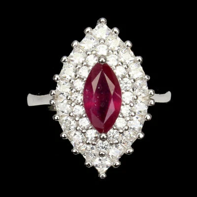 Anello Argento 925 con Rubino Pietra Della Fortuna E Potere, IN Giro Zirconia - Immagine 1 di 4