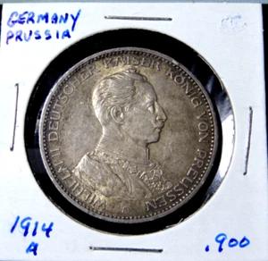 1914-A PRUSSIA - Germany DREI 3 MARK - WILHELM II - .900 SILVER - KM# 538 - Picture 1 of 3