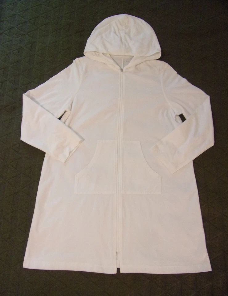Lands' End Cover Up White Boho Swim Full Zip Hoodie Beach Casual Women's L/P - Image 1 of 4