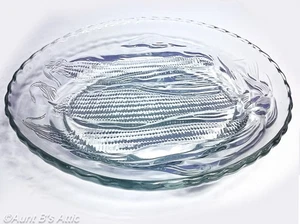 Platter Large Clear Glass Etched Oval Corn Design Javit Crystal Serving Platter - Picture 1 of 7