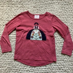 Hanna Andersson Girls Folk Doll Tee Pink Embroidered Long Sleeve 110 Size 5 - Picture 1 of 9