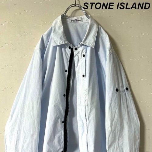 Giacca camicia macchina da scrivere Stone Island blu ghiaccio cotone alto calibro XL stile vintage