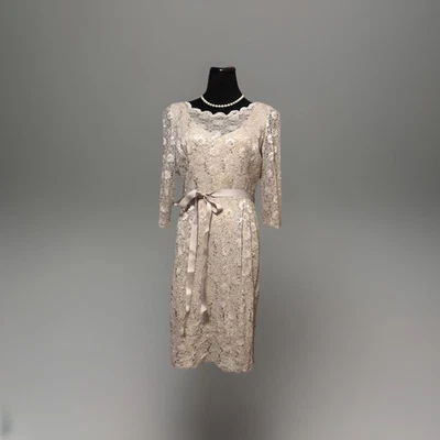 ALEX EVENINGS Size 12 Petite Sheath Dress Black Floral Lace Sequins 3/4 Sleeve - Image 1 of 3