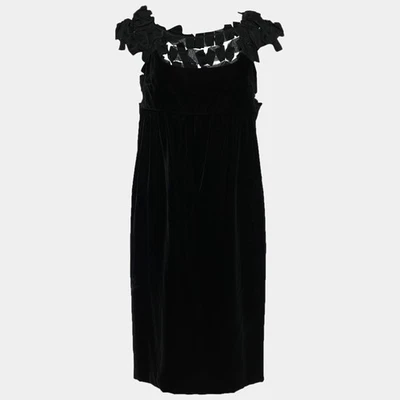 Vestido midi Yves Saint Laurent negro con apliques de lazo de terciopelo M Foto 1 de 4