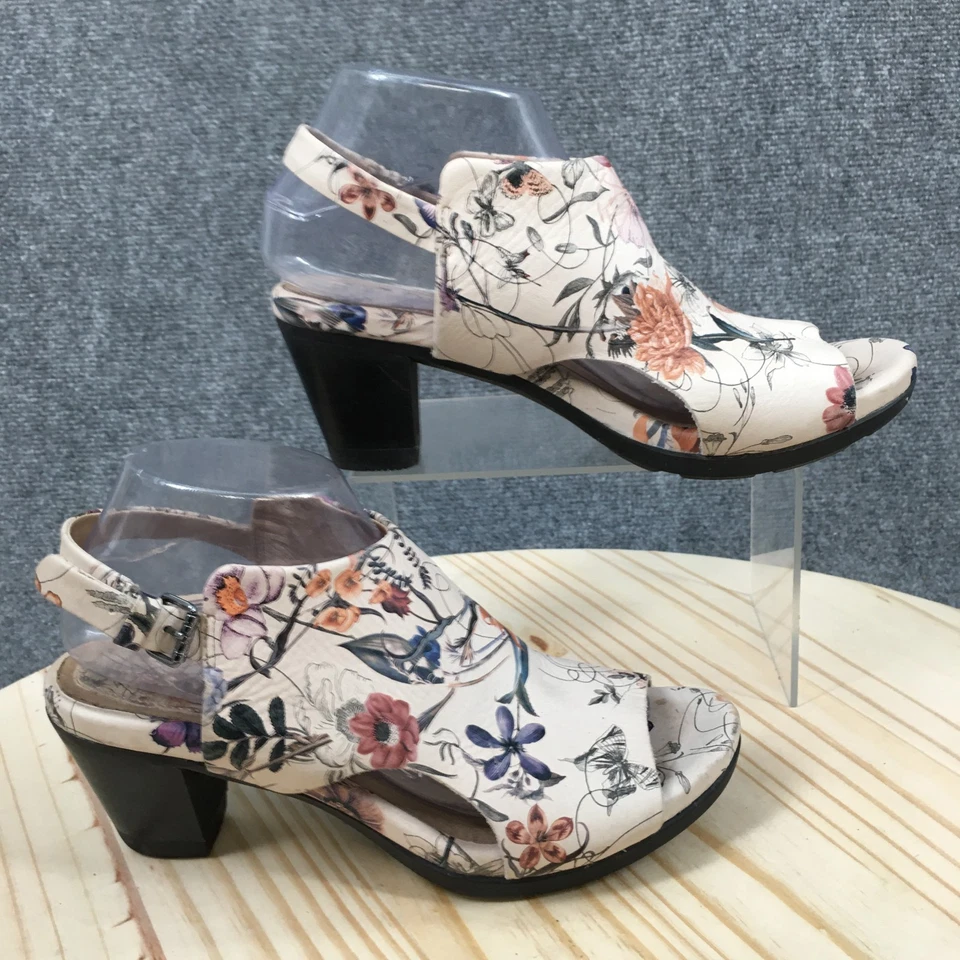 Sandalias Bussola Mujer 40 Laura Punta Abierta Cordones Floral Blanco Tacones Bloque Foto 1 de 4