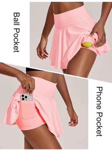Pinspark Women’s Pleated Tennis Skirt With Pockets Pink Medium - Picture 1 of 2