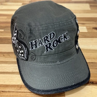 Sombrero de cadete militar Hard Rock Café verde oliva bordado tapa con tachuelas Foto 1 de 4