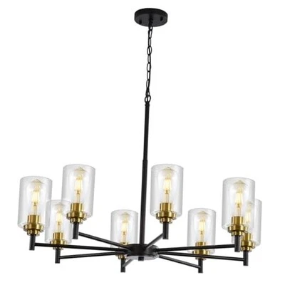  8 Lights Black and Gold Chandelier, Modern Glass Ceiling 8-Light Black & Gold - Image 1 of 4