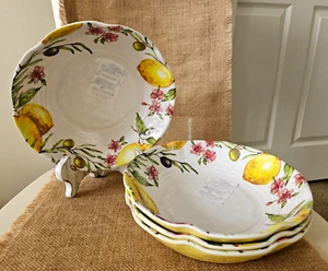 New Shabby Chic Melamine Lemon Olive Salad/Pasta 8.5" Bowl Set of 4 - Picture 1 of 4
