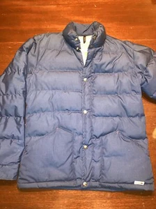 Vintage 70s North Face Quilted Puffer Down Jacket Large Blue Brown Label Tag USA - Picture 1 of 11