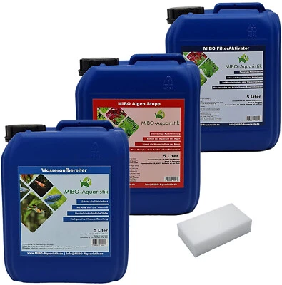 (3,64/l)MIBO Spar-Set Aquarium Pflege 3x 5000ml +Algenradierer Wasseraufbereiter - Bild 1 von 4