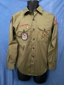 1960s Olive Green BOY SCOUT UNIFORM Shirt Detroit Area Council Rifle River Canoe - Picture 1 of 8