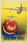 Affiche de voyage style vintage 1935 Qantas Empire Airways "Fly British" - 20x30