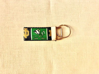 Handmade Mini KEY CHAIN decorated with Notre Dame Ribbon, Luggage ID Zipper Pull - Image 1 of 2