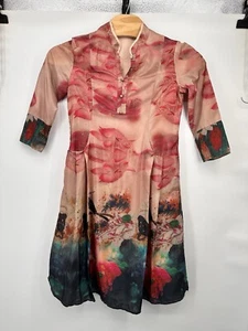 Vtg stock silk handpainted art to wear dress(tropical bird size S asian print - Picture 1 of 12
