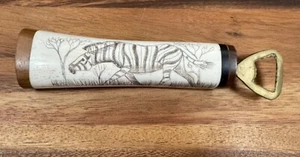 Etched Animal Bone Zebra African Kenya Bottle Opener Safari - Picture 1 of 8