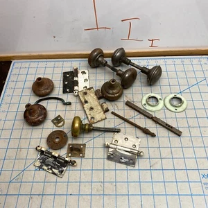 Vintage Door Hardware Lot Knobs Ball Hinges Escutcheon Handle Brass - Picture 1 of 21