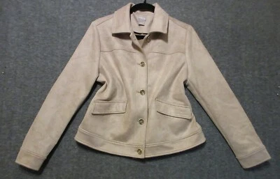 Chaqueta Chicos Mujer Talla 1 Beige Imitación Gamuza Dorado Botón Cuello Frontal Manga Larga Foto 1 de 4
