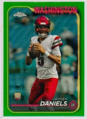 Jayden Daniels 2024 Topps Chrome Green Refractor Rookie Card RC /99 #201 - Image 1 of 2