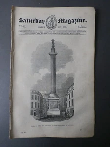 Saturday Magazine March 23 1833 - Monument London - Bishop Heber Calcutta ++ - Picture 1 of 1