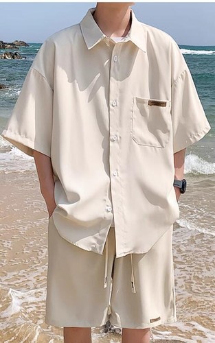 OFF WHITE Tuta corta uomo estiva casual trendy camicia sottile manica corta 2 pezzi