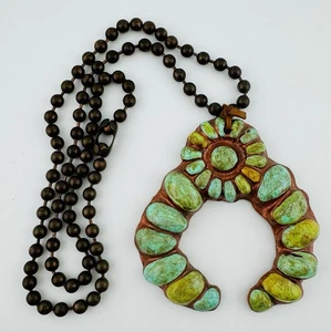 "Collar colgante de arcilla Sookie Sookie 28"" cadena de cuentas boho suroeste declaración" - Imagen 1 de 3