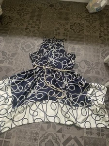 George Navy/ivory Nautical Rope Print Strappy Dress With Rope Belt - Size 20 - Picture 1 of 5