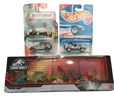 New Jurassic World Micro 2020 Matchbox Jeep & 1994 Hot Wheels Zebra Jeep Sealed - Image 1 of 2